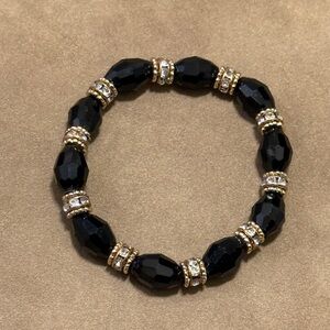 Gold & Black Faceted Bead Stretch Bracelet